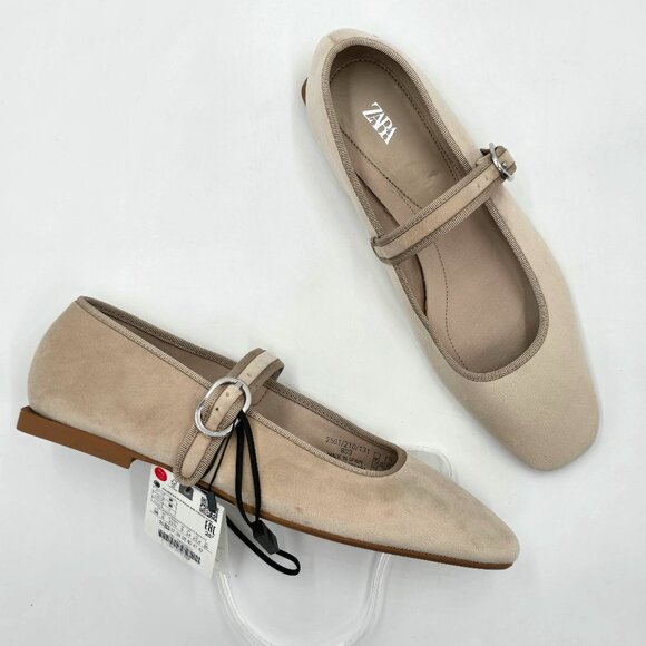 Zara Velvet Mary Jane Ballet Flats - NWT - Picture 1 of 16